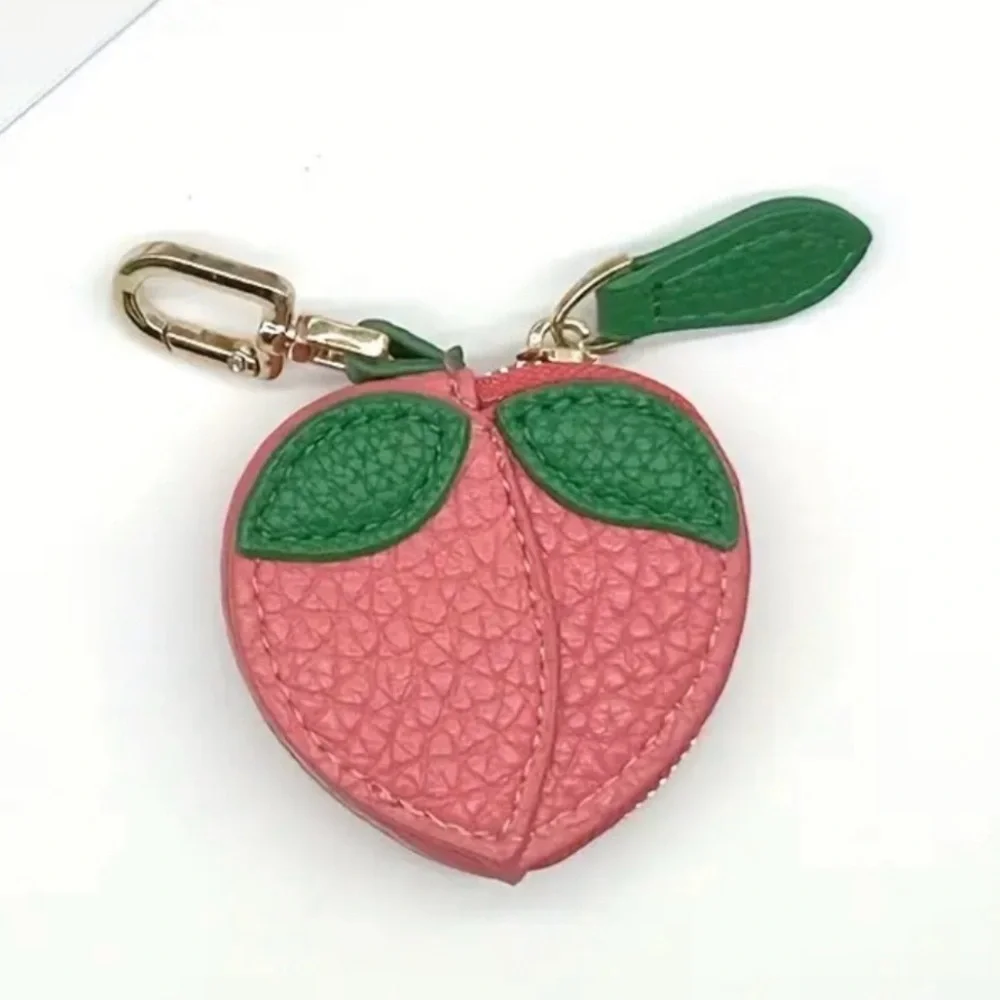 Peach Purse Bag Charm Zippered Coin AirTag AirPod storage Keychain NWT